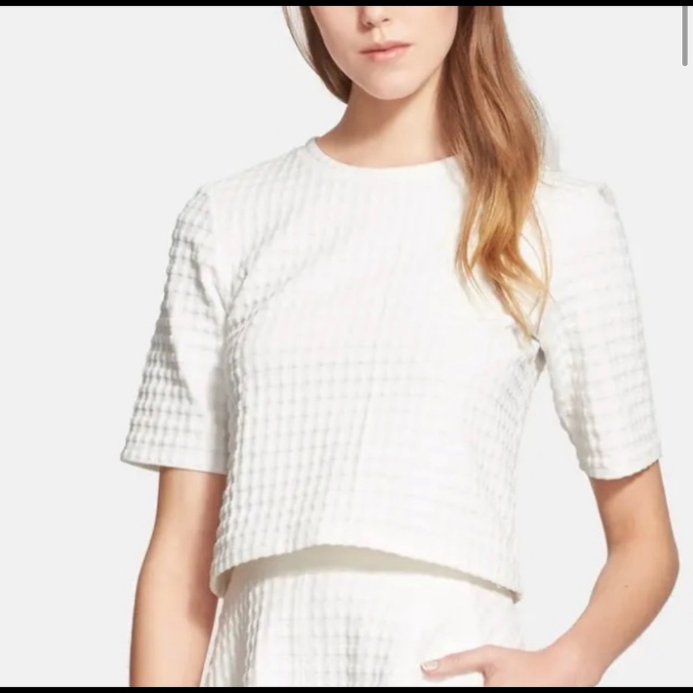 Theory White Textured Blouse Top